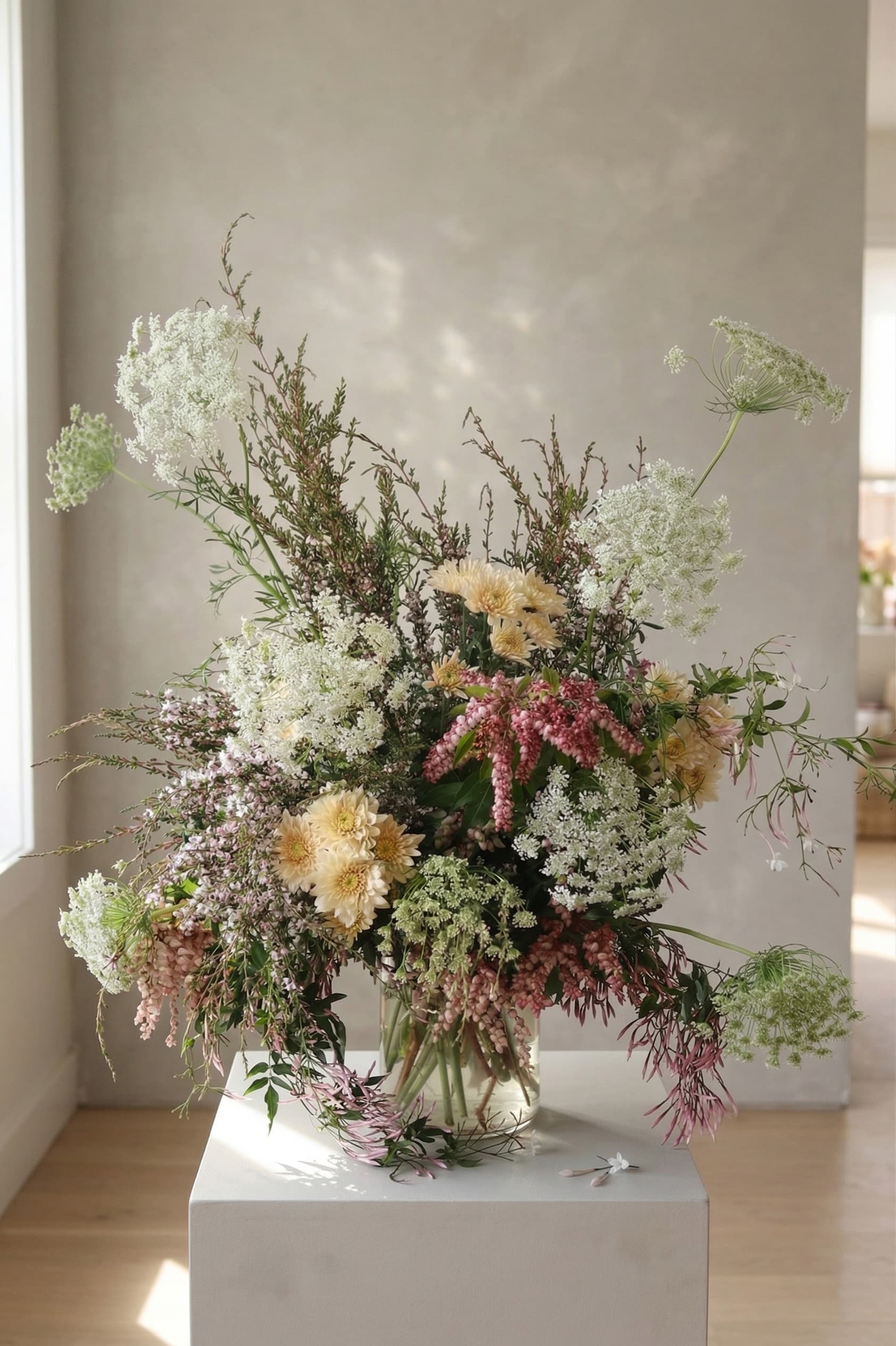 Bouquet of wild flowers: mums, Queen Anne's lace, jasmine 