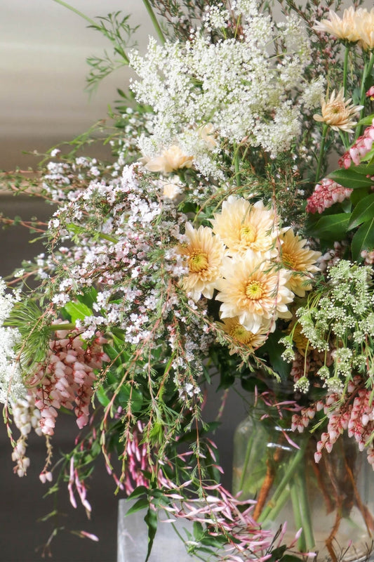 Bouquet of wild flowers: mums, Queen Anne's lace, jasmine 
