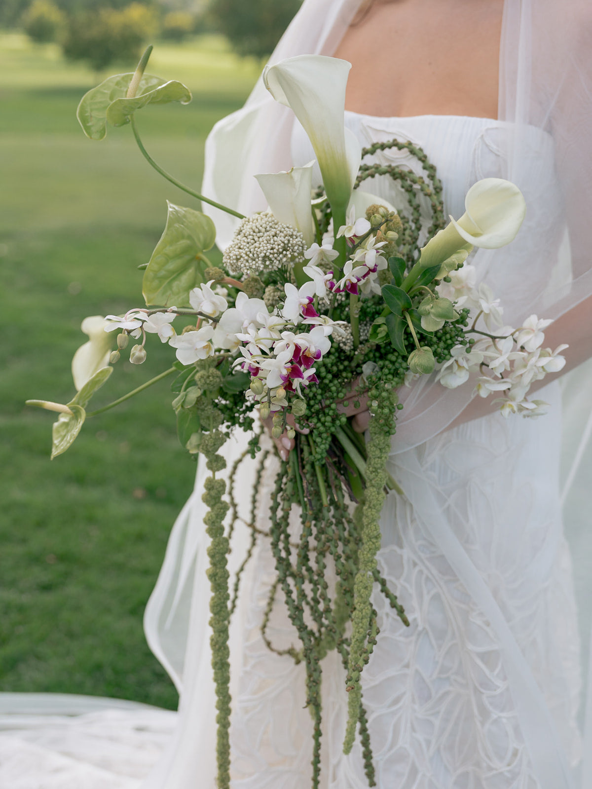 Artistic bridal bouquet with Anthurium orchids, and amaranthus design by shaa.project