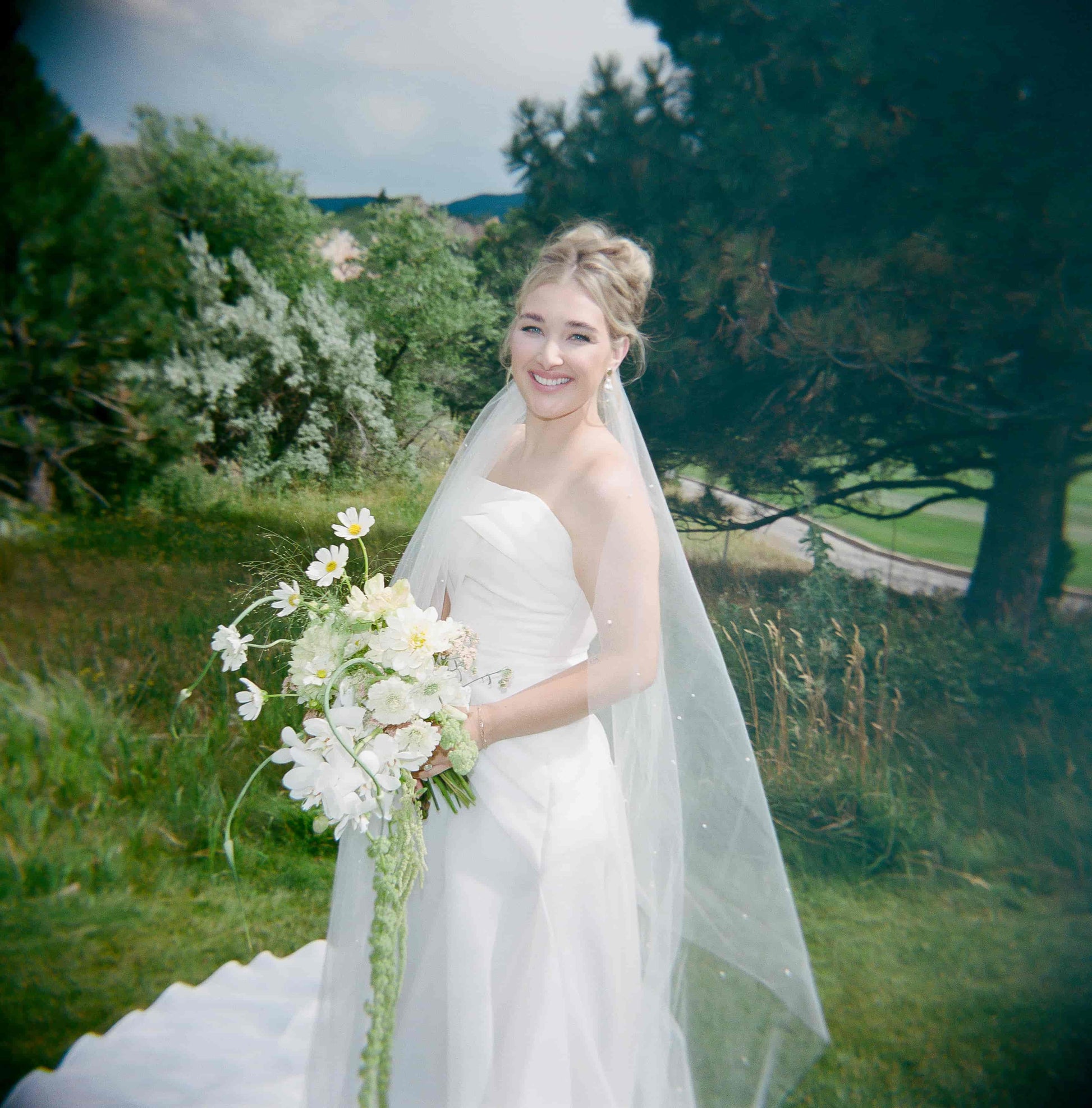 garden style bridal bouquet with veggie roses and amaranthus by Colorado floral studio 
