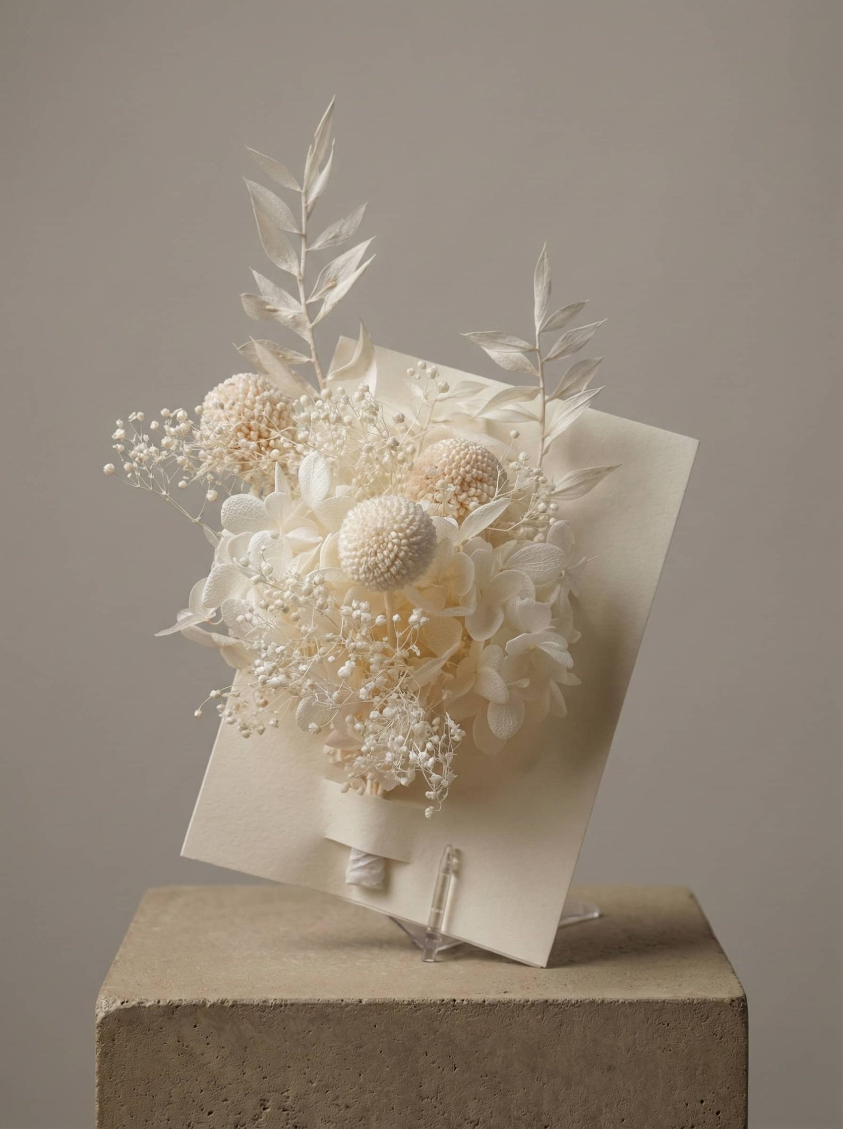 handmade ivory message card decorated with preserved dried flowers