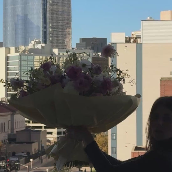 huge and fluffy bouquet of seasonal flowers