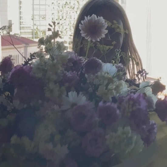 huge and fluffy bouquet of seasonal flowers
