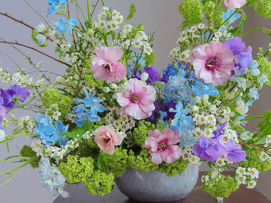 Colorful summer morning flowers in a vibrant arrangement by Shaa.Project.