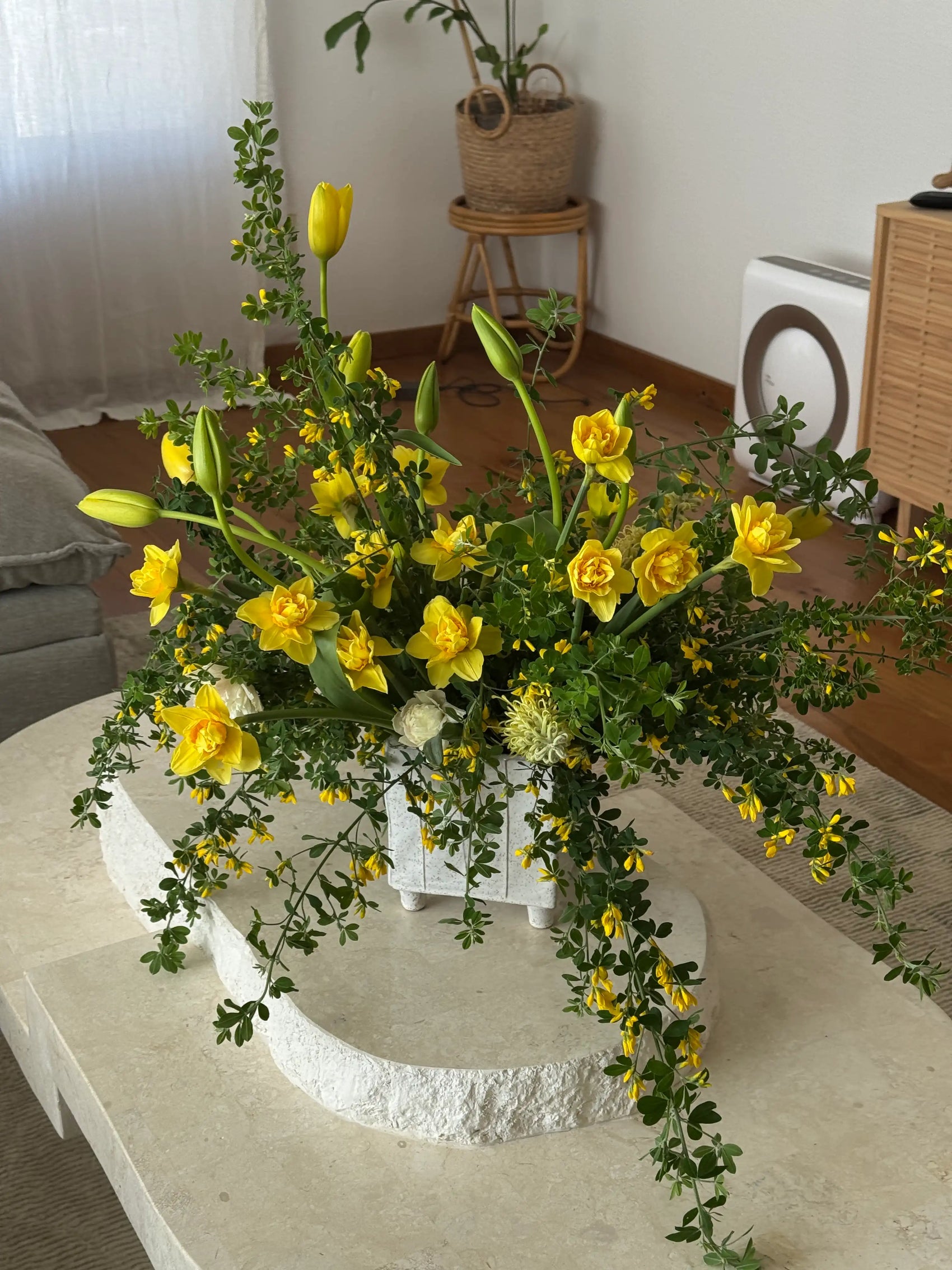 Yellow flower arrangement for coffee luxury decoration on Mother's Day