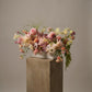 Sugar Bloom pink and peach floral arrangement with dahlias and garden flowers