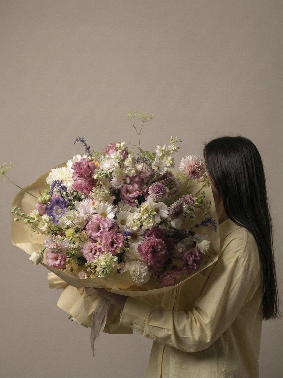 Pastel bouquet arrangement by Shaa.Project featuring soft colors and delicate floral textures.